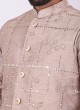 Plastic Mirror Work Nehru Jacket Set In Golden Color